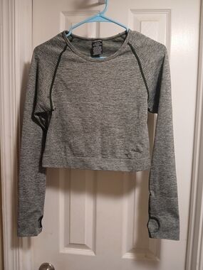 PINK ACTIVE ATHLETIC Heather Gray Seamless Long Sleeve Crop Top Sz.L